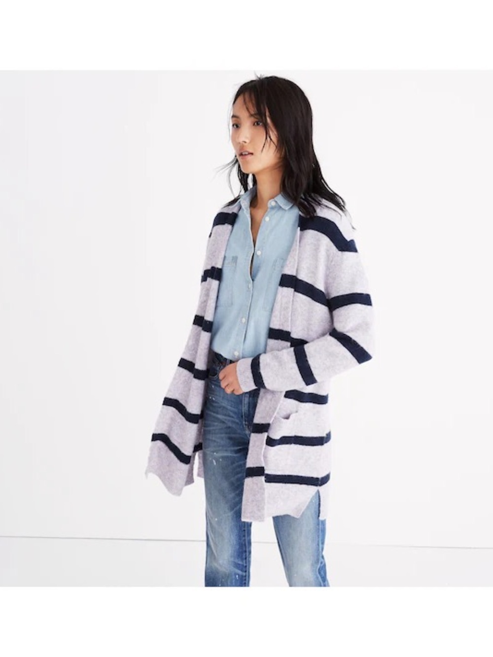 Madewell Kent Striped Merino Wool Alpaca Cardigan Sweater